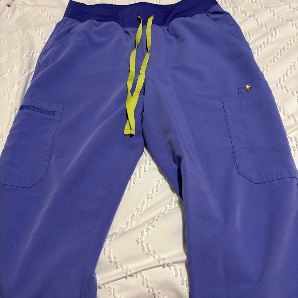 FIGS Purple Scrub Pants with Yellow Drawstring